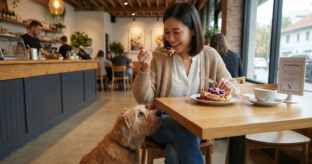 Dog watching owner eat at a cafe
