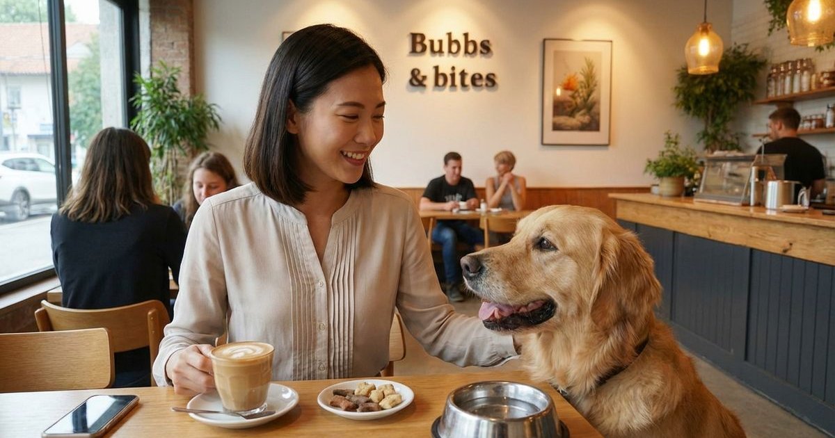 Dog owner enjoying coffee at a pet-friendly cafe in Kota Damansara