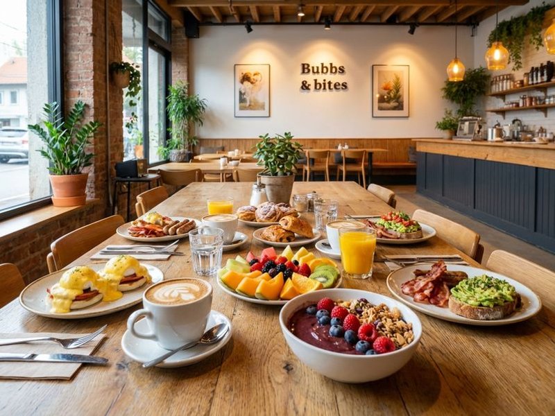 Breakfast spread at Bubbs & Bites