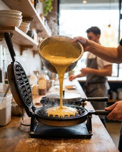 Making our signature waffles