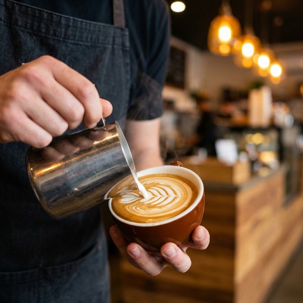 Barista creating beautiful latte art
